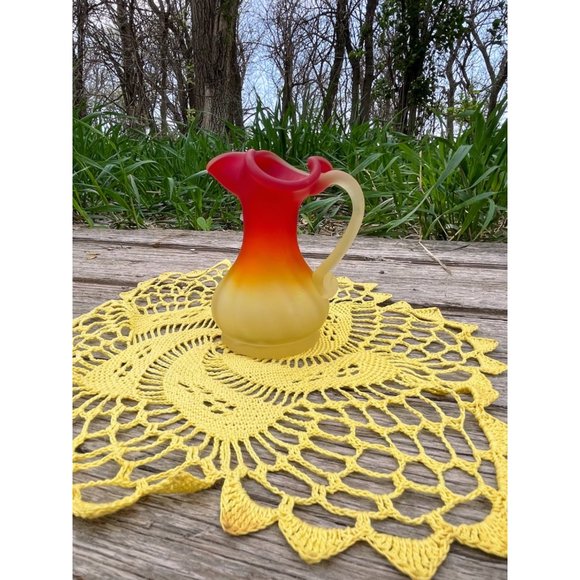 Vintage Satin Art Glass Amberina Ruffled Small Pitcher - Picture 6 of 9